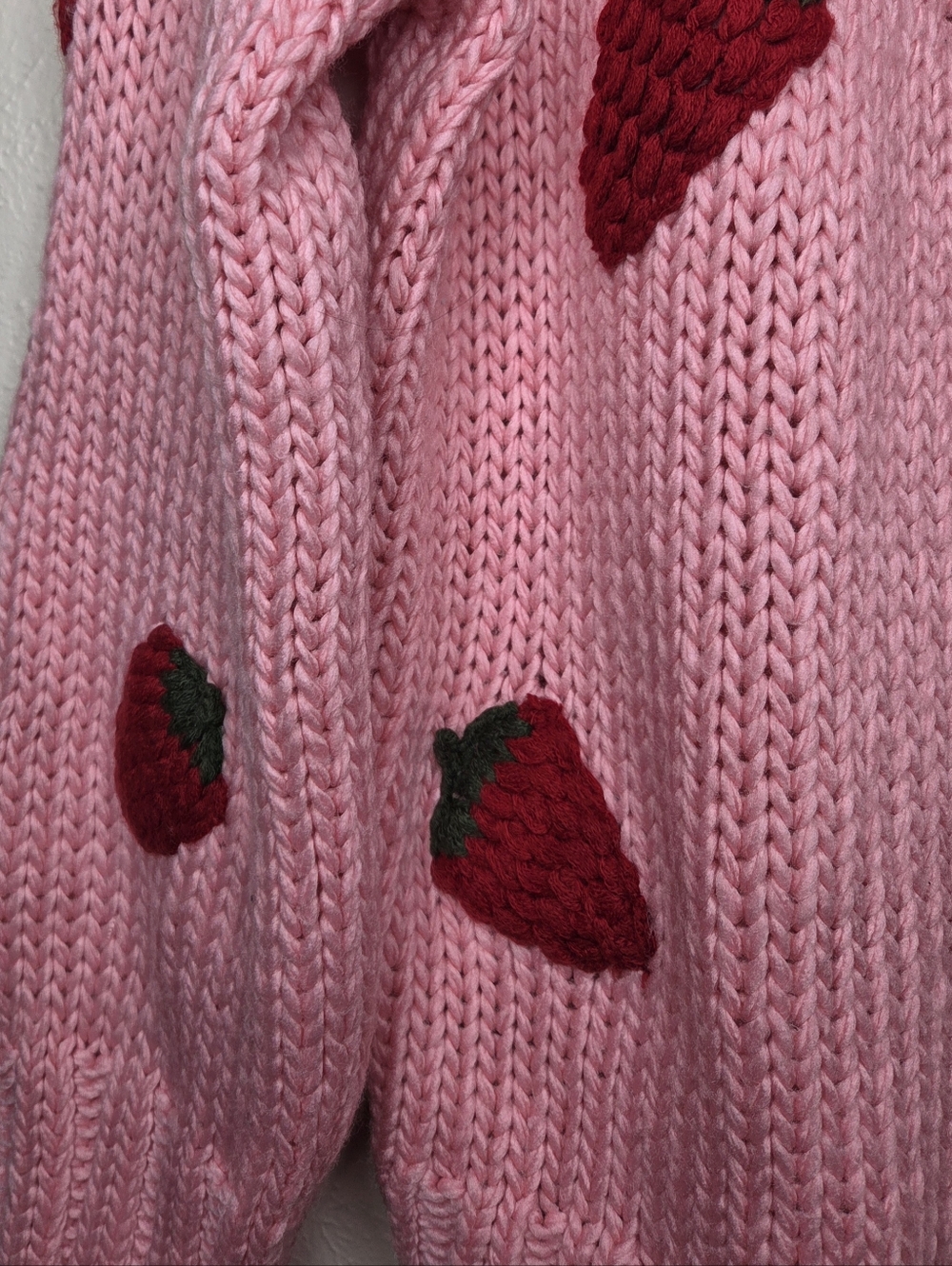 Cato Collection Strawberry Cardigan Pink Chunky Knit Open Front Cottagecore XL - Picture 2 of 6